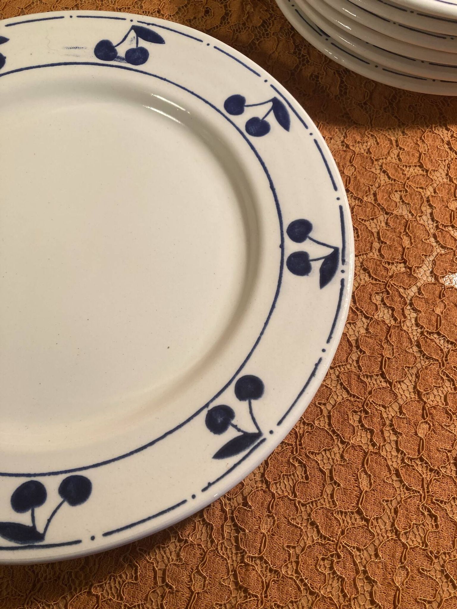 13 plates Longchamp pottery cobalt blue cherries
