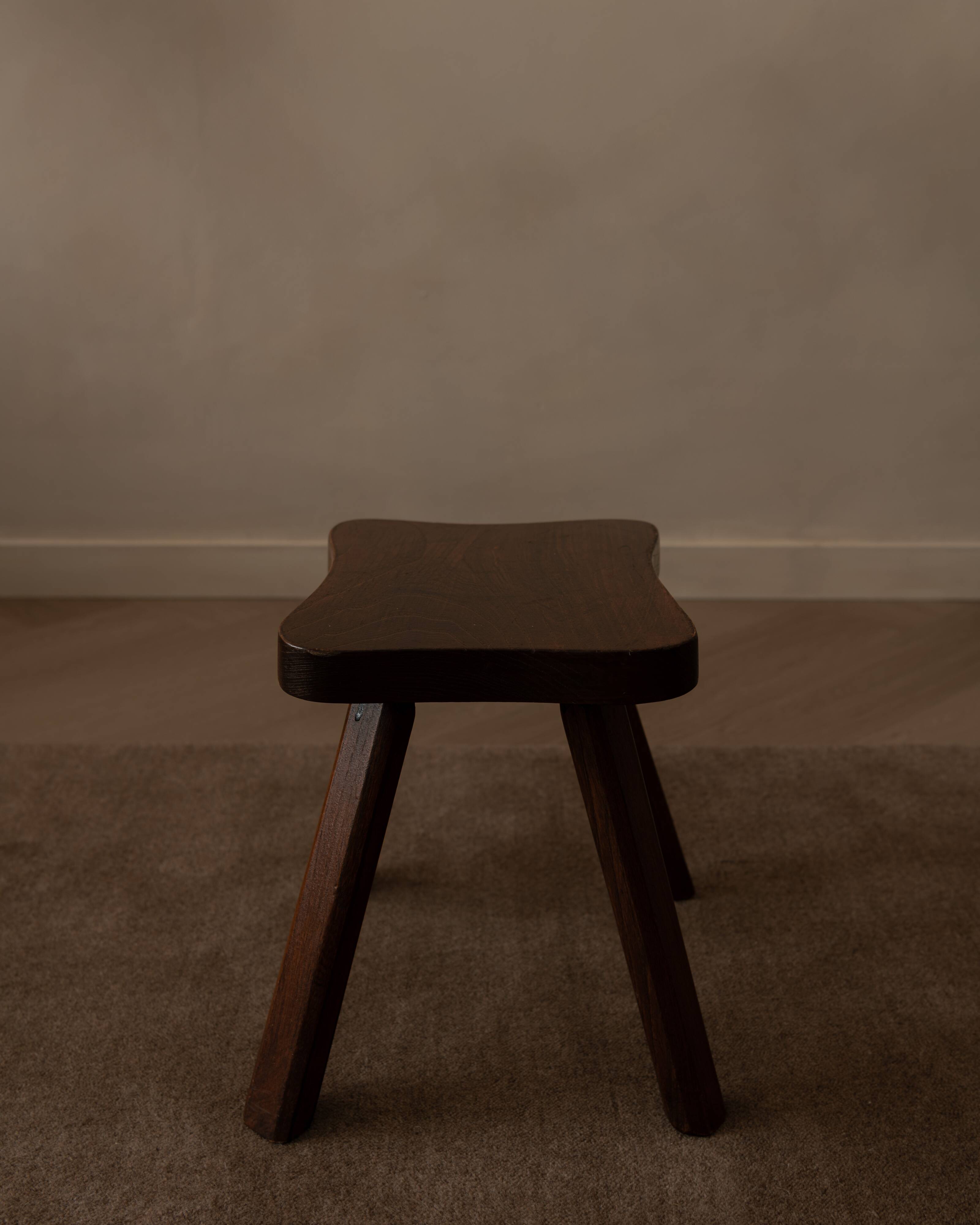 Vintage wooden wave stool · rustic low side table