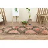 Vintage Turkish hallway rug handmade in orange-brown wool 93x291.