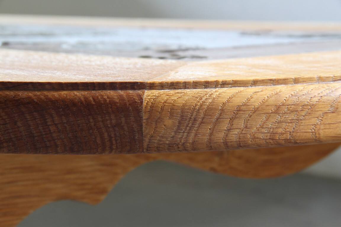 Vintage Danish brutalist oak & tile coffee table in the style of Henning Kjærnulf, 1960s