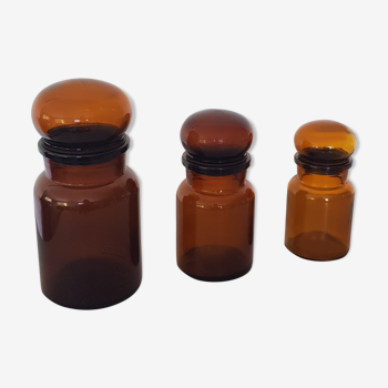 Trio of amber brown jars