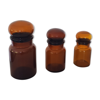 Trio of amber brown jars