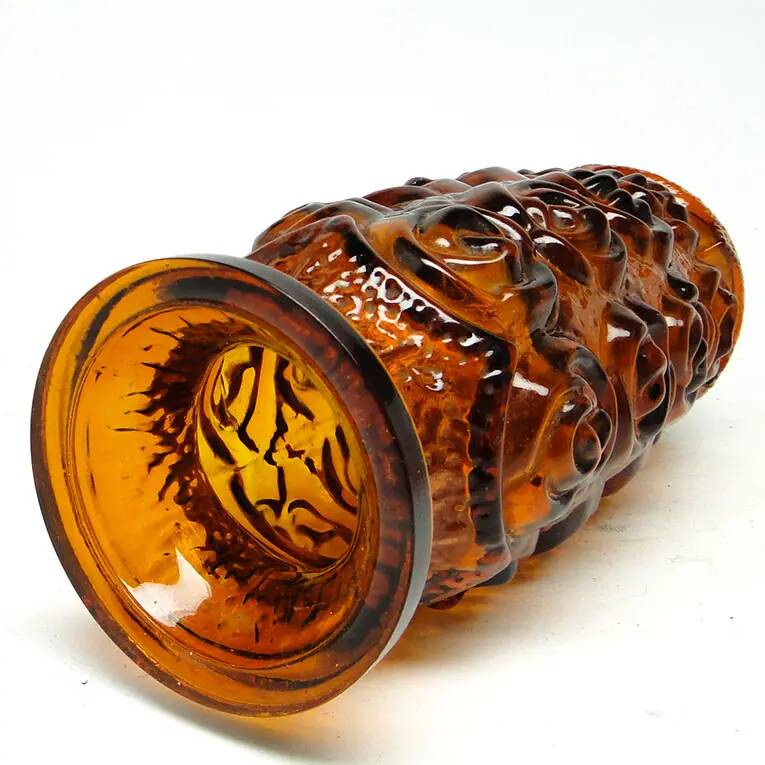 Vase Art Déco en roses, verre pressé orange, Huta Laura, Pologne, années 1970