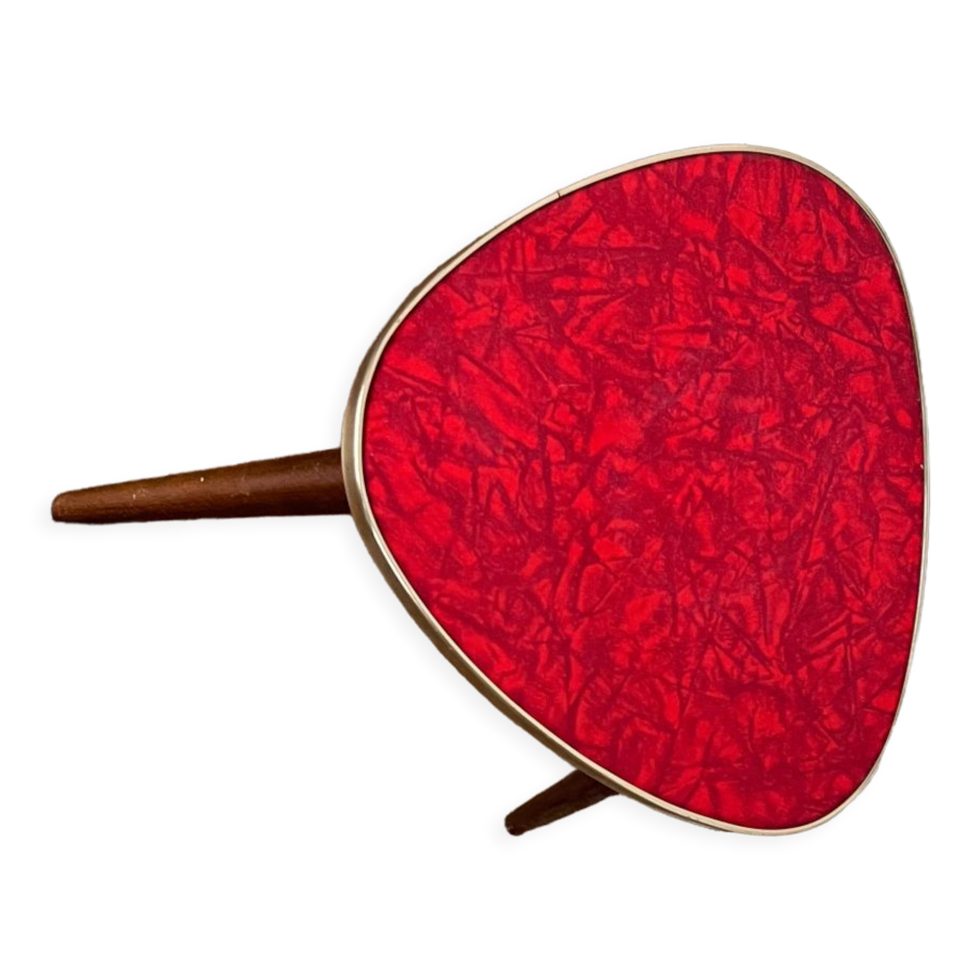 Triangular pedestal table small red table asymmetrical shape vintage tripod plant door