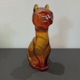 Flacon ancien en verre ambré"chat"
