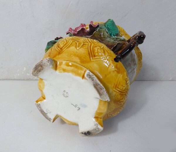 anciens cache-pots et jardinière faience barbotine