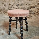 Tabouret Napoléon III ancien – XIXe siècle – Bois laqué noir, décor doré