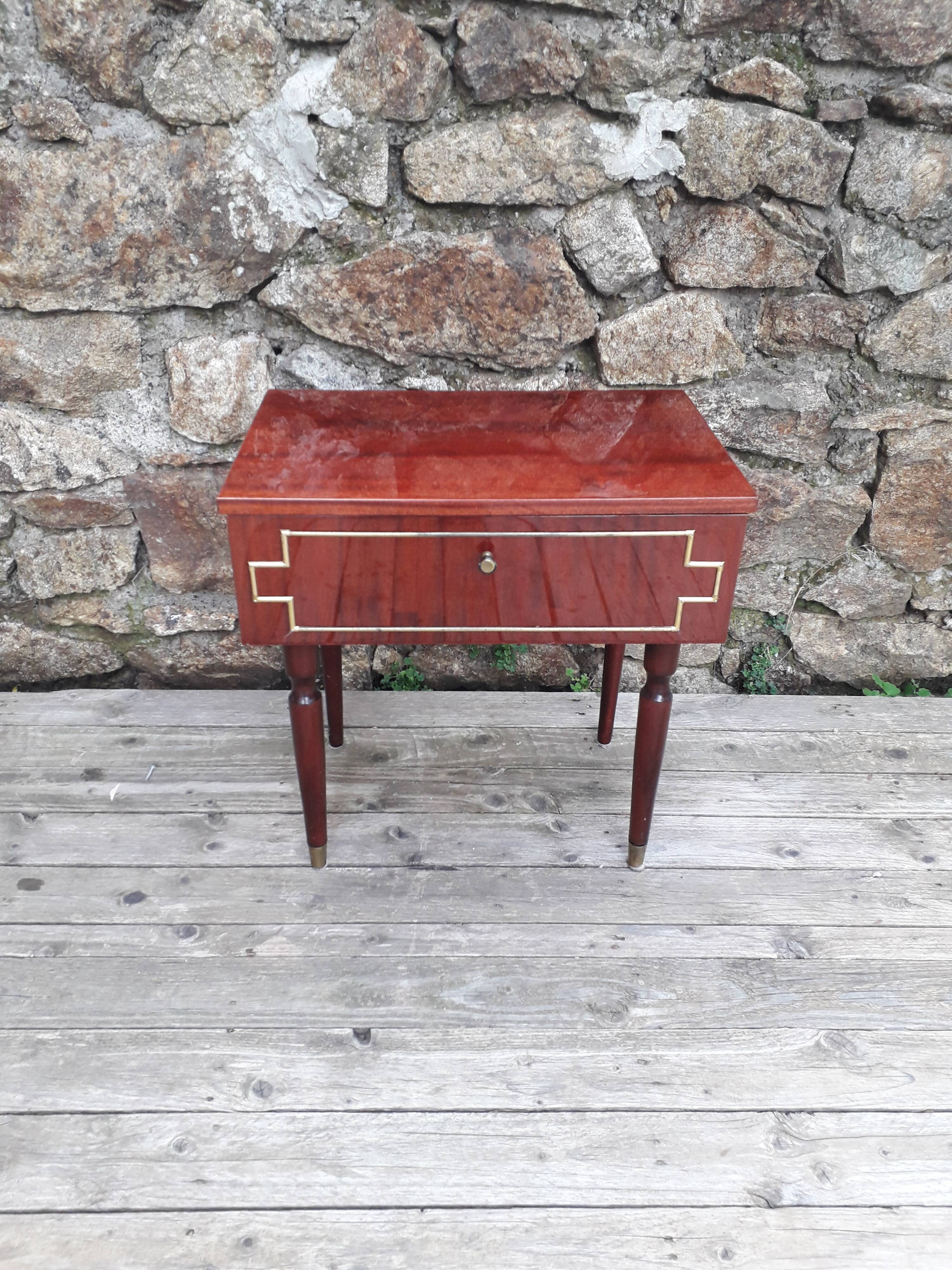 Vintage bedside table - varnished wood - tilting door - 1960s