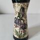 Vintage cream ceramic vase with purple floral decoration and gold highlights