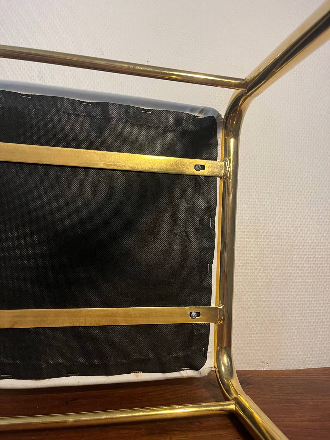 Gold metal and white leatherette stool from the 80s