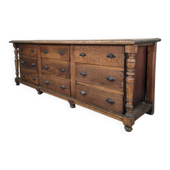 Large oak drawer unit from a haberdashery around 1900.