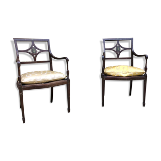 Pair of painted wooden armchairs, nineteenth century