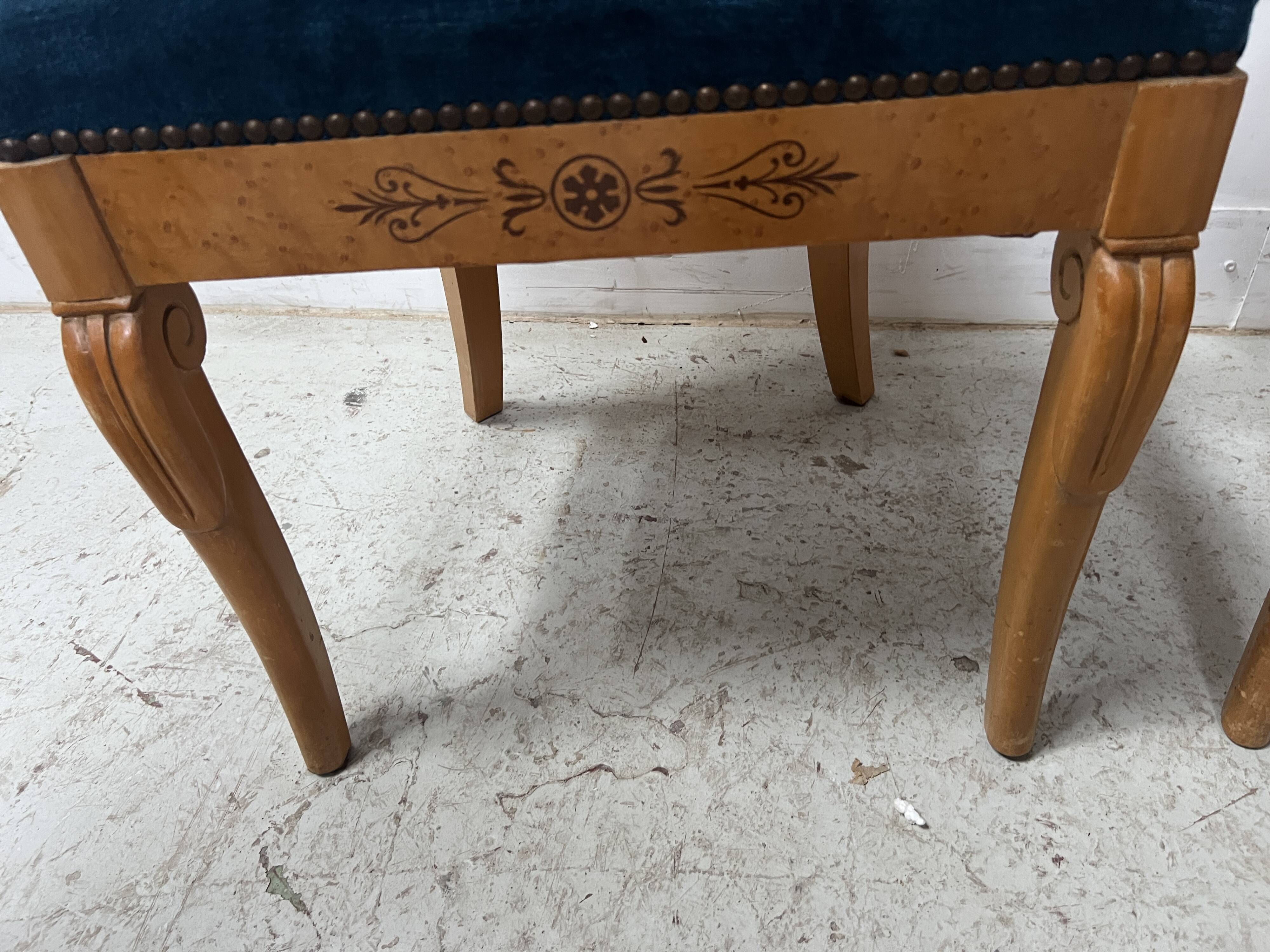 Charles X style maple veneer table and chair set, 20th century