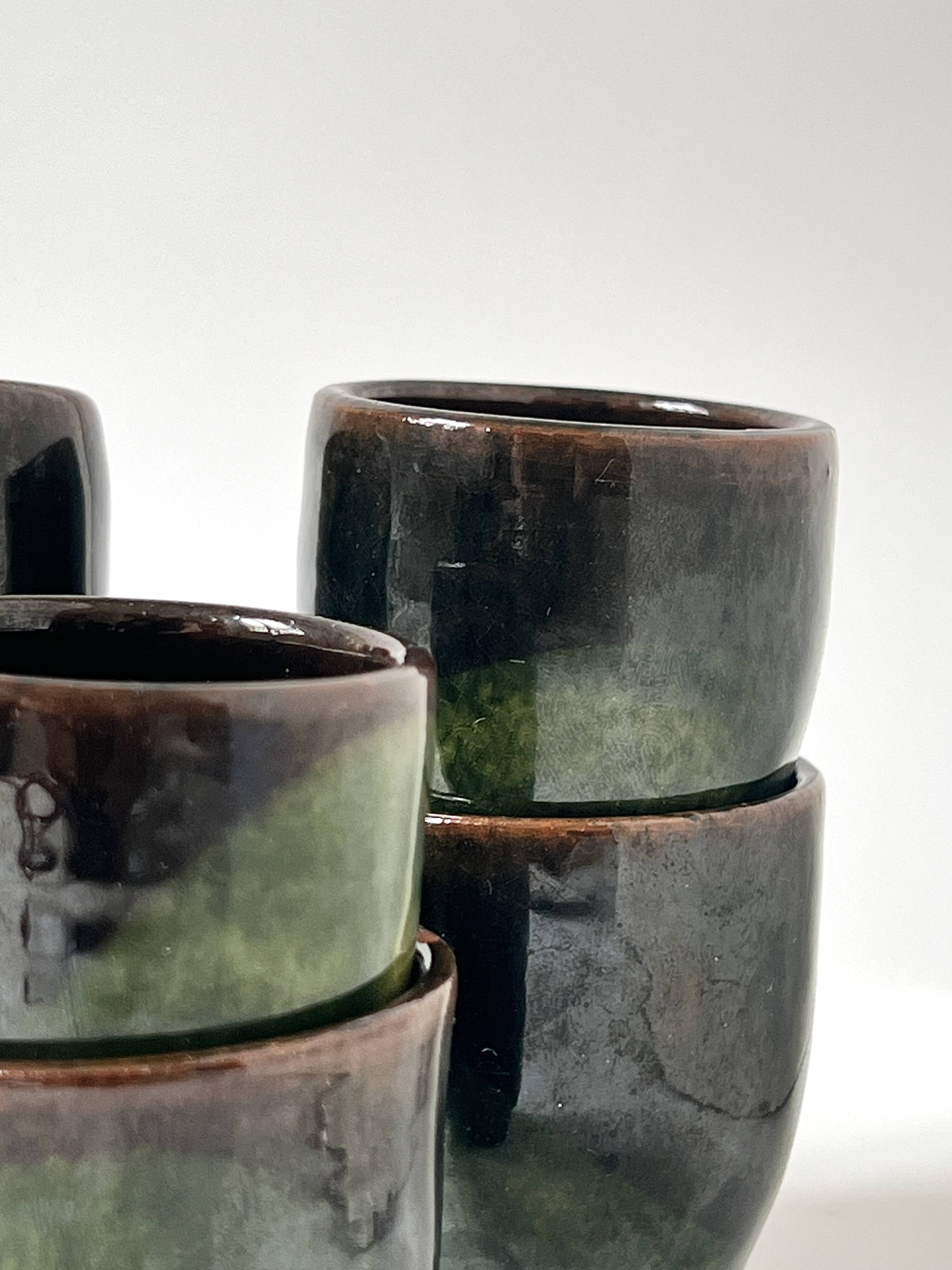 handmade ceramic service: 6-piece glazed stoneware coffee cups