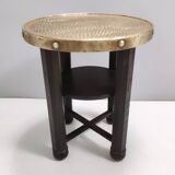 Secessionist Durmast Coffee Table with a Shelf and a Round Brass Top, Austria