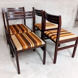 4 vintage chairs in wood and fabric 70s