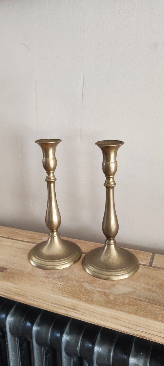 Pair of bronze candle holders