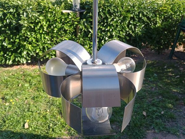 Suspension lustre Space Age en aluminium brossé vers 1970 Pop Art Design