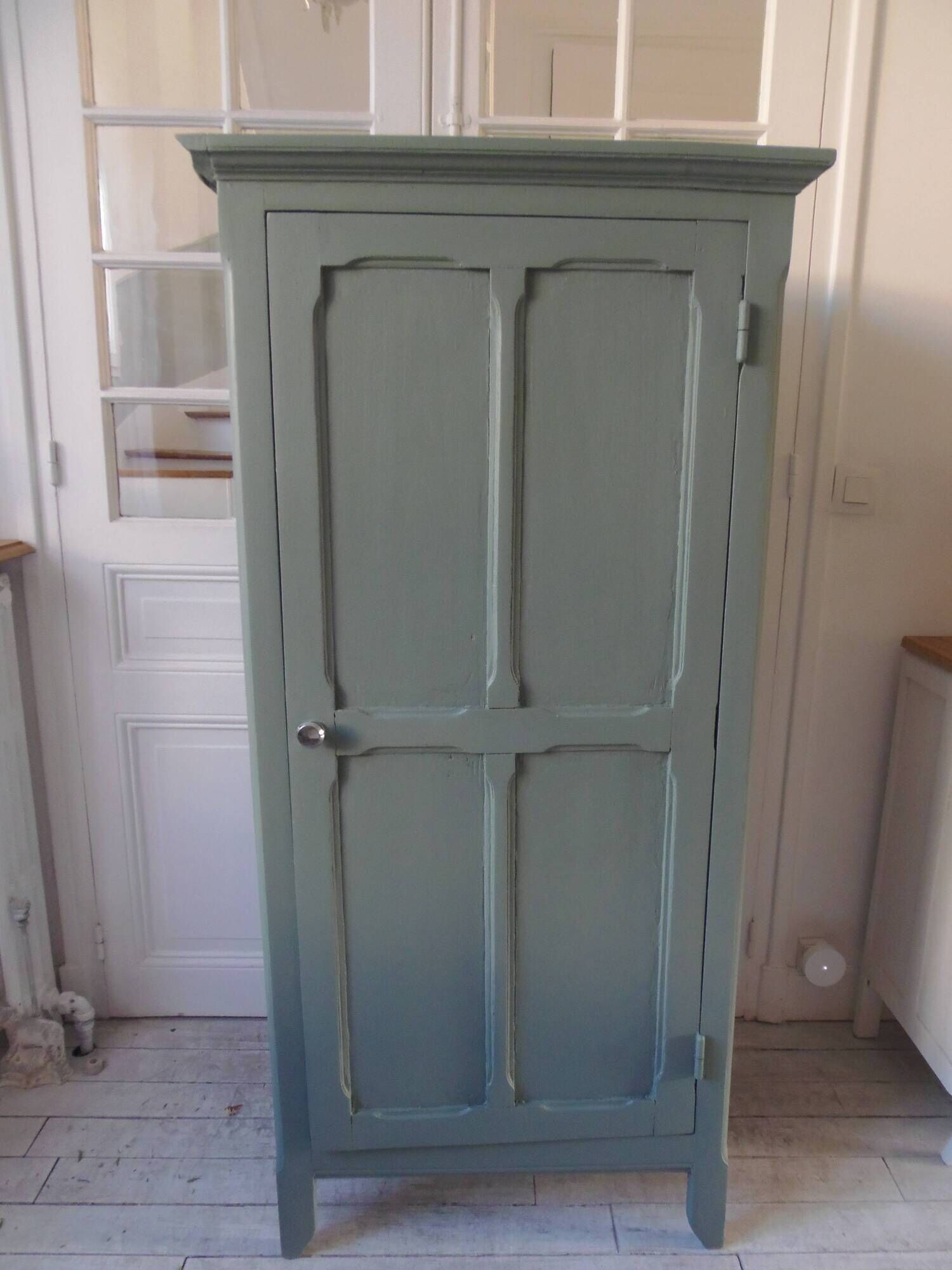 Vintage 1-door Parisian wardrobe re-enchanted in smoky green.