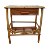 Rattan and vintage bamboo bedside table