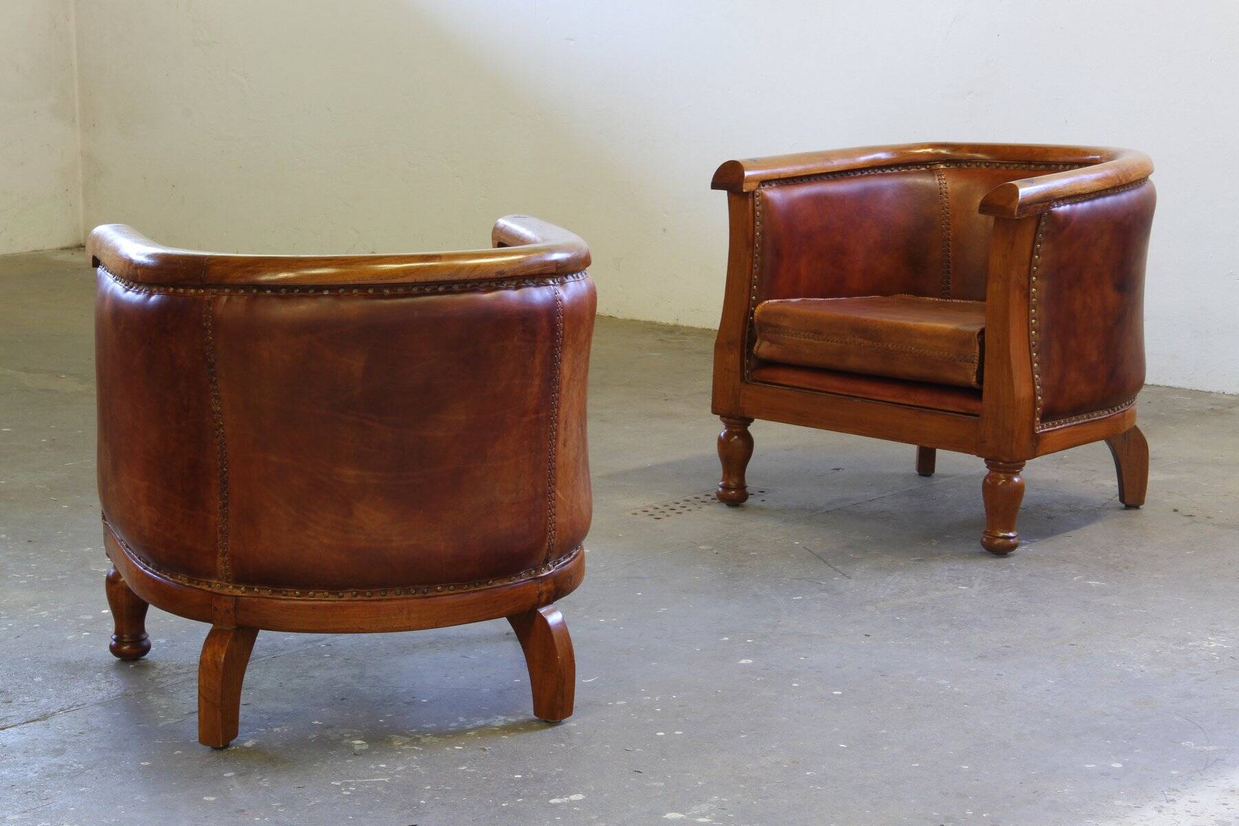 Set of vintage club chairs in leather, 1920s