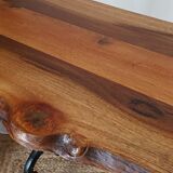 Vintage bistro table with brutalist walnut top