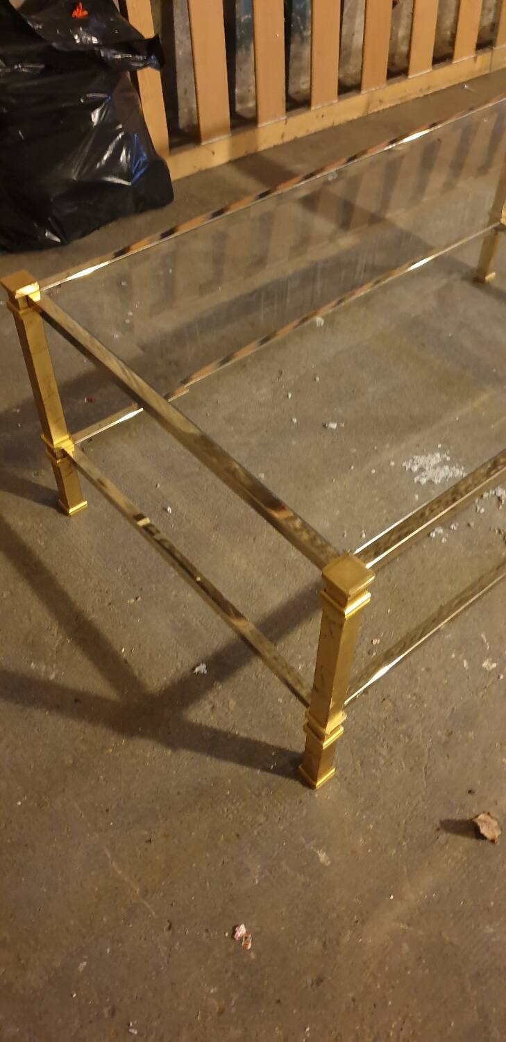 Glass and brass coffee table