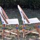 Set de 4 chaises bistrot terrasse parisienne en rotin blanche et bleu