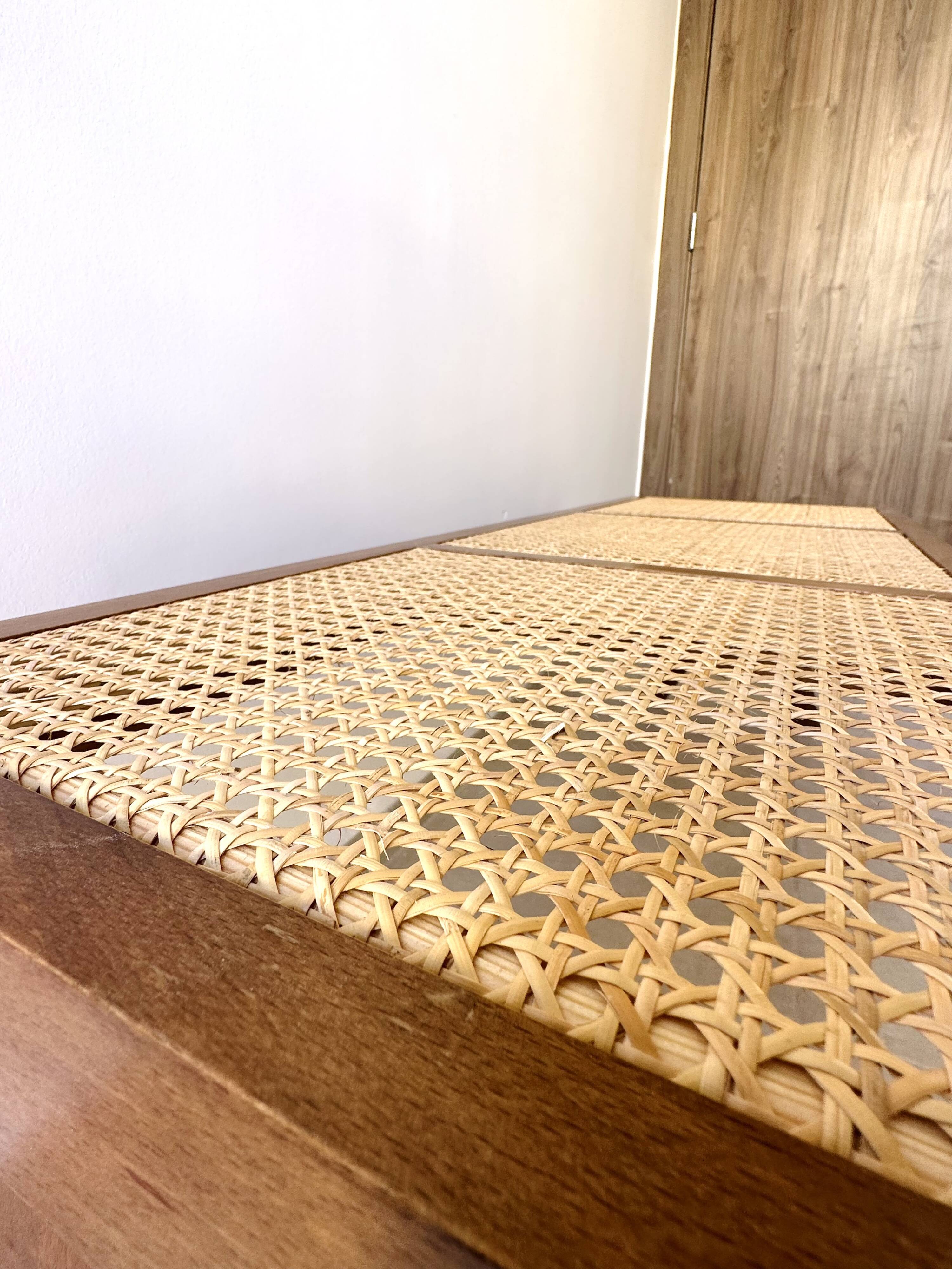 Solid wood and cane bench