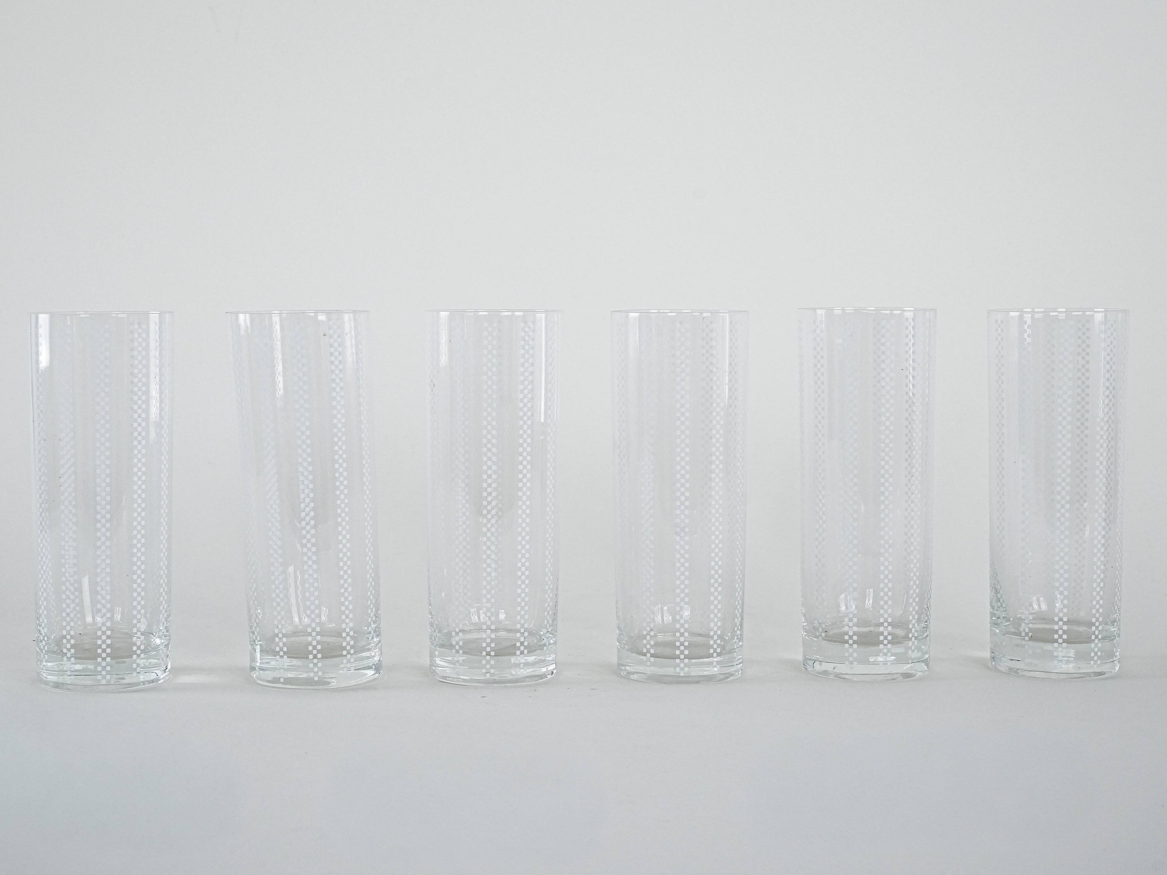 Set of six glasses, Op Art, 1960s, made in Italy
