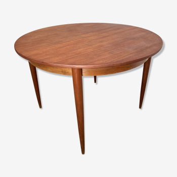 Table de repas ronde scandinave danoise en teck foncé des années 60 extensible