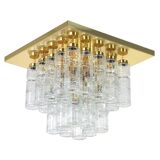 Crystal glass chandelier in brass by Limburg, Germany, 1960s