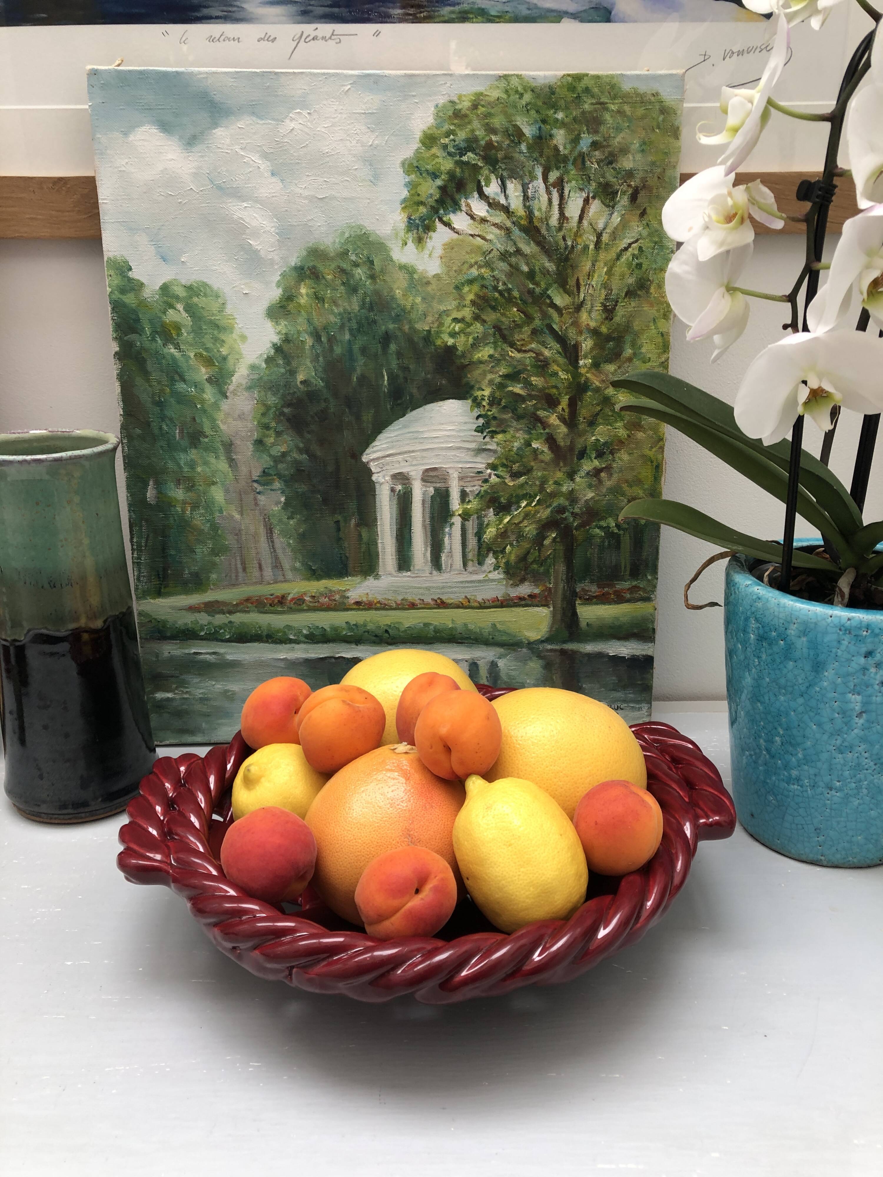 Woven ceramic basket signed France FPP Vallauris