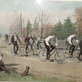 Gravure sous verre groupe de cyclistes
