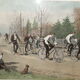 Gravure sous verre groupe de cyclistes