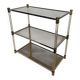 Lucite Shelf with Three Smoked Glass Shelves and Brass Ends. Work