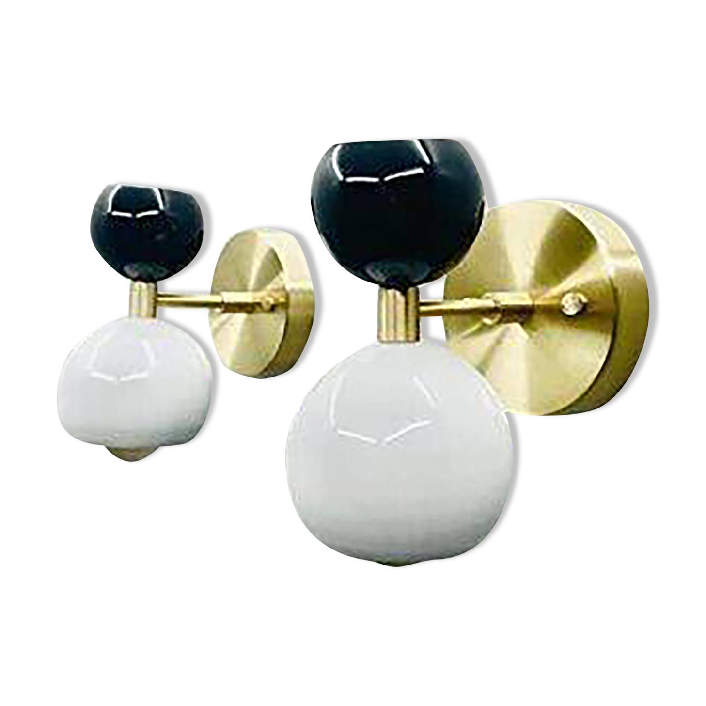 Italian Diablo Ball Wall Sconces in Polished Brass: Black & White Dual Lights