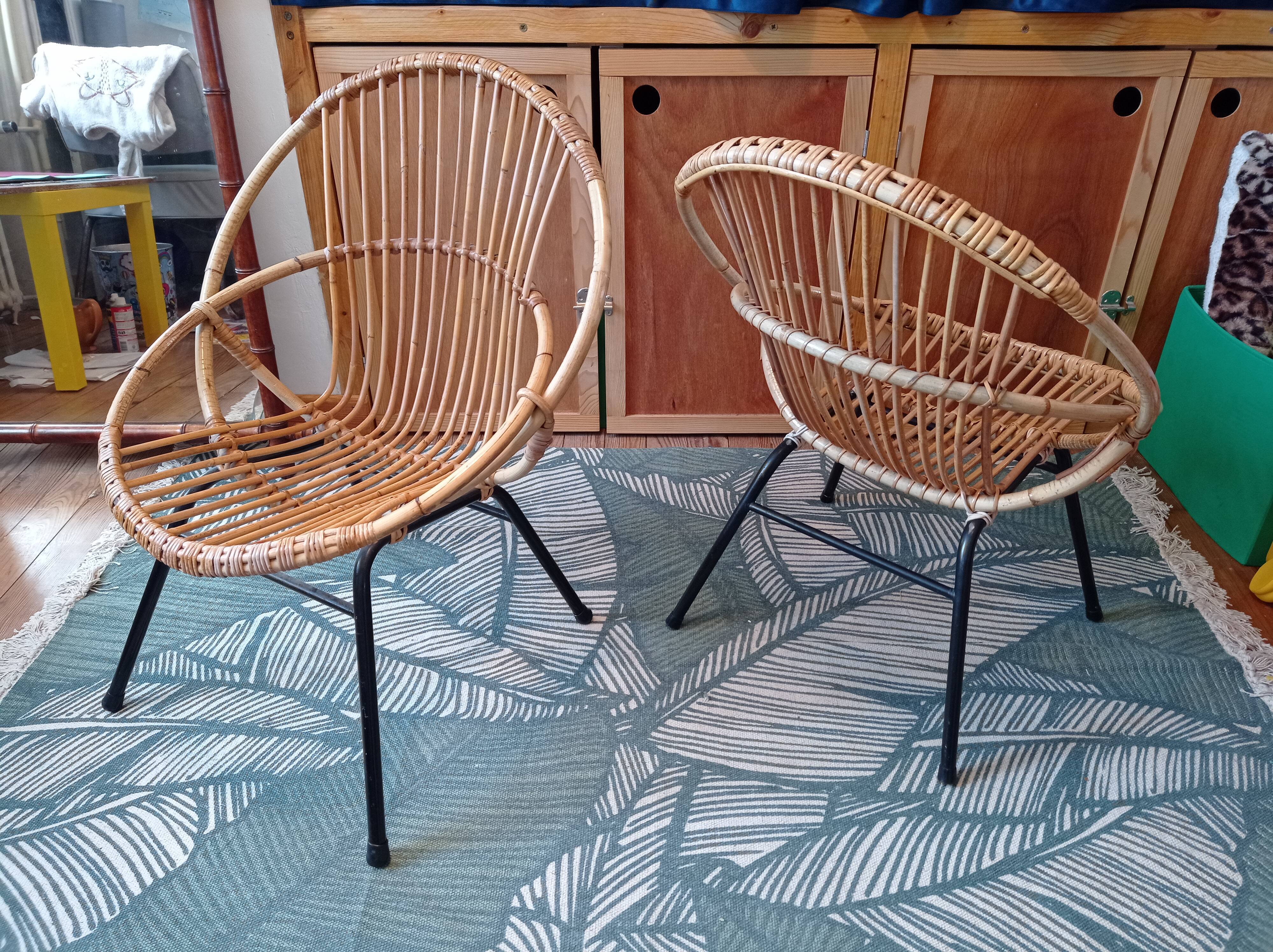 Pair of rattan shell armchairs