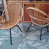 Pair of rattan shell armchairs