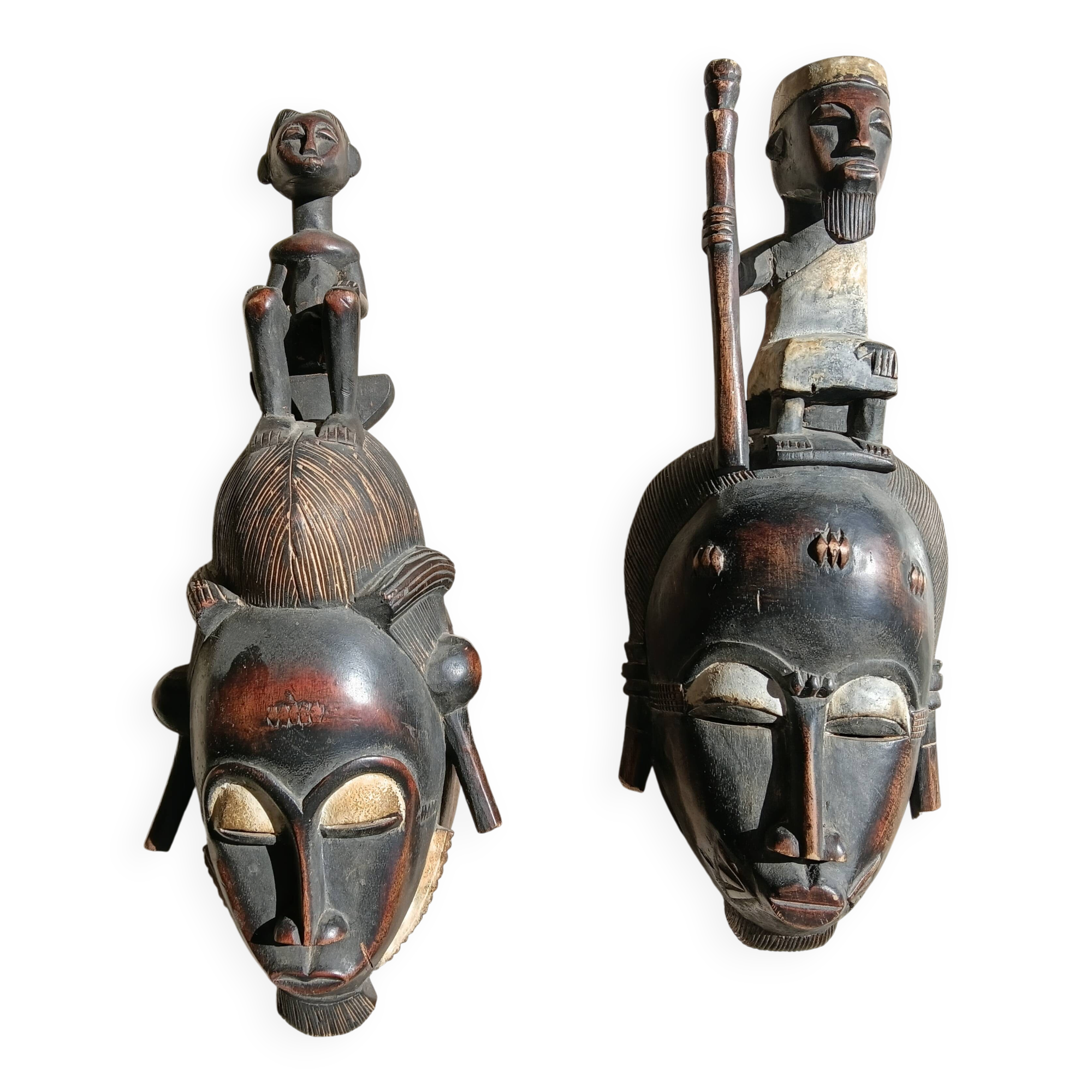 West African Baule Mblo Carved Wooden Masks (1970-1980)