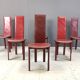 Vintage Italian red leather high-back dining chairs, set of 6, 1980s.