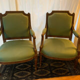 Pair of Louis XVI style armchairs in solid walnut