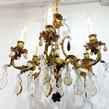 6-light bronze and crystal chandelier