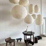 Suspension in rattan and natural japanese linen in the shape of a drop