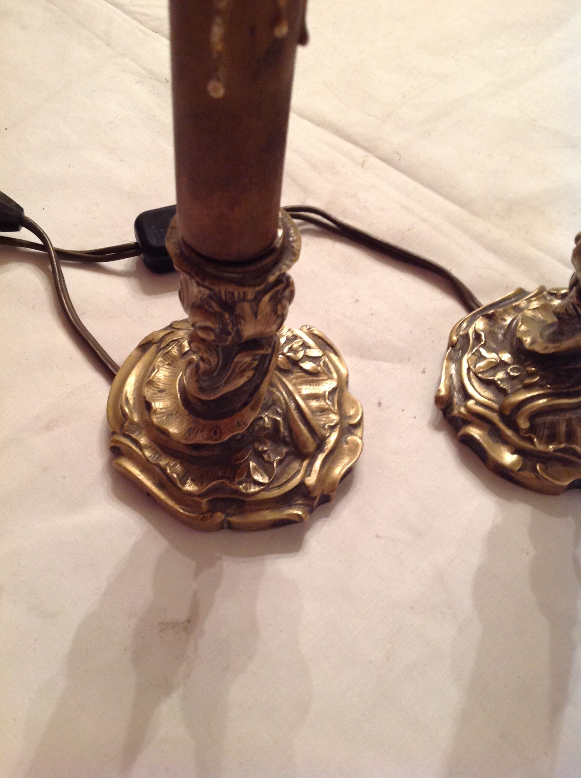 Pair of bronze bedside lamp, 19th