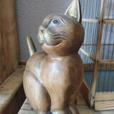 Wooden cat sculpture