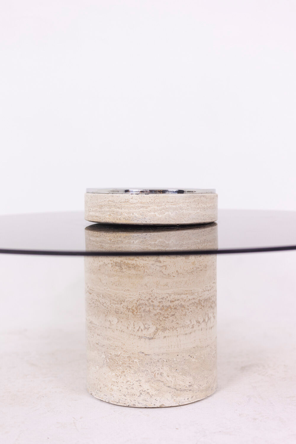 Coffee table in travertine and smoked glass, 1970s