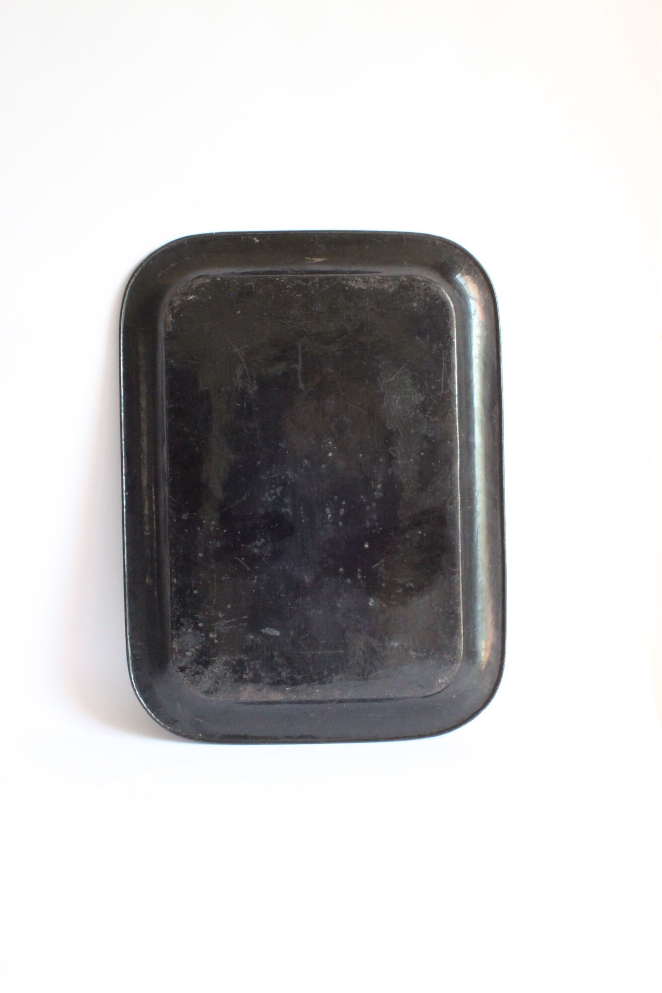 Black toleware painted metal serving tray 19th century