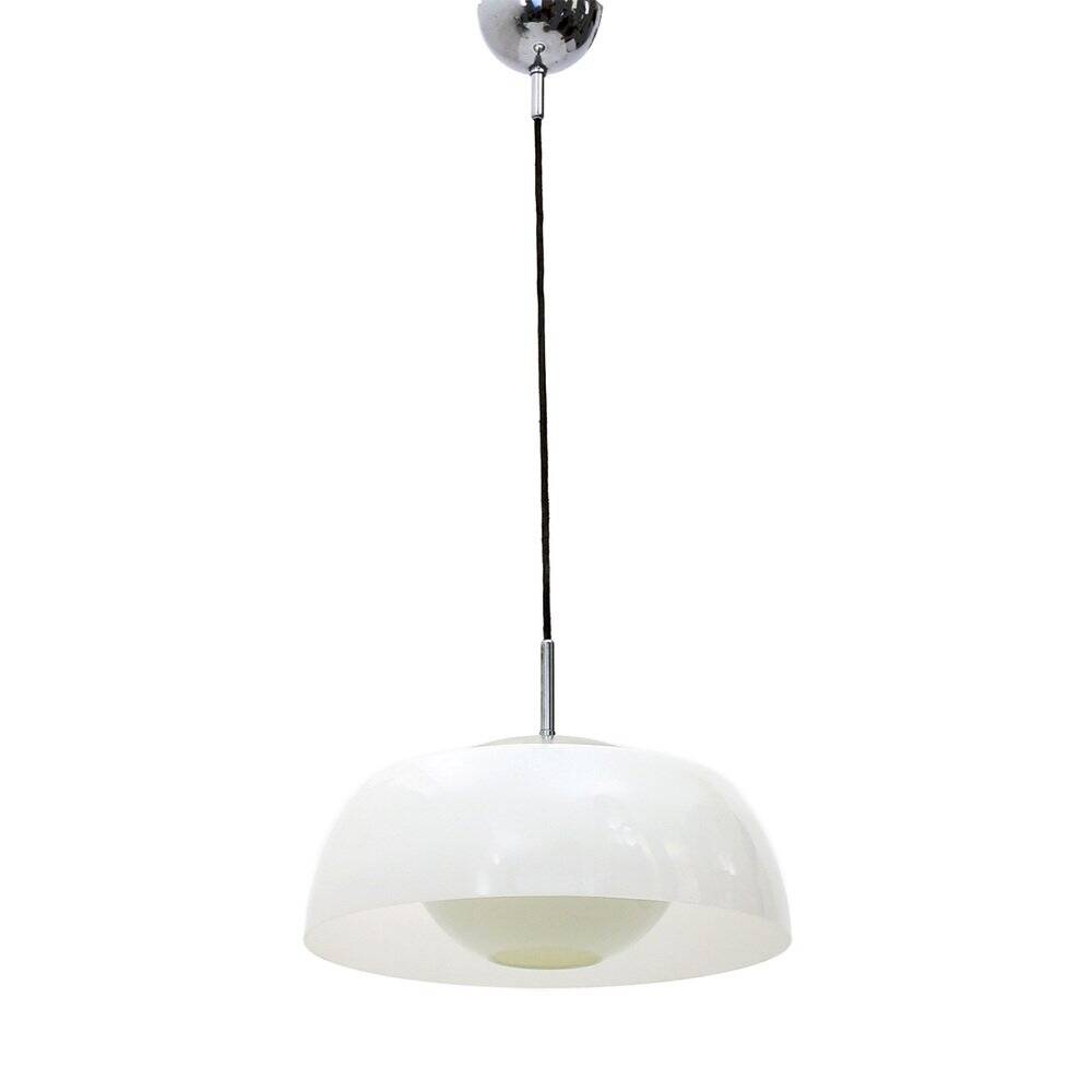 Chrome metal suspension, methacrylate and white glass, 1960s