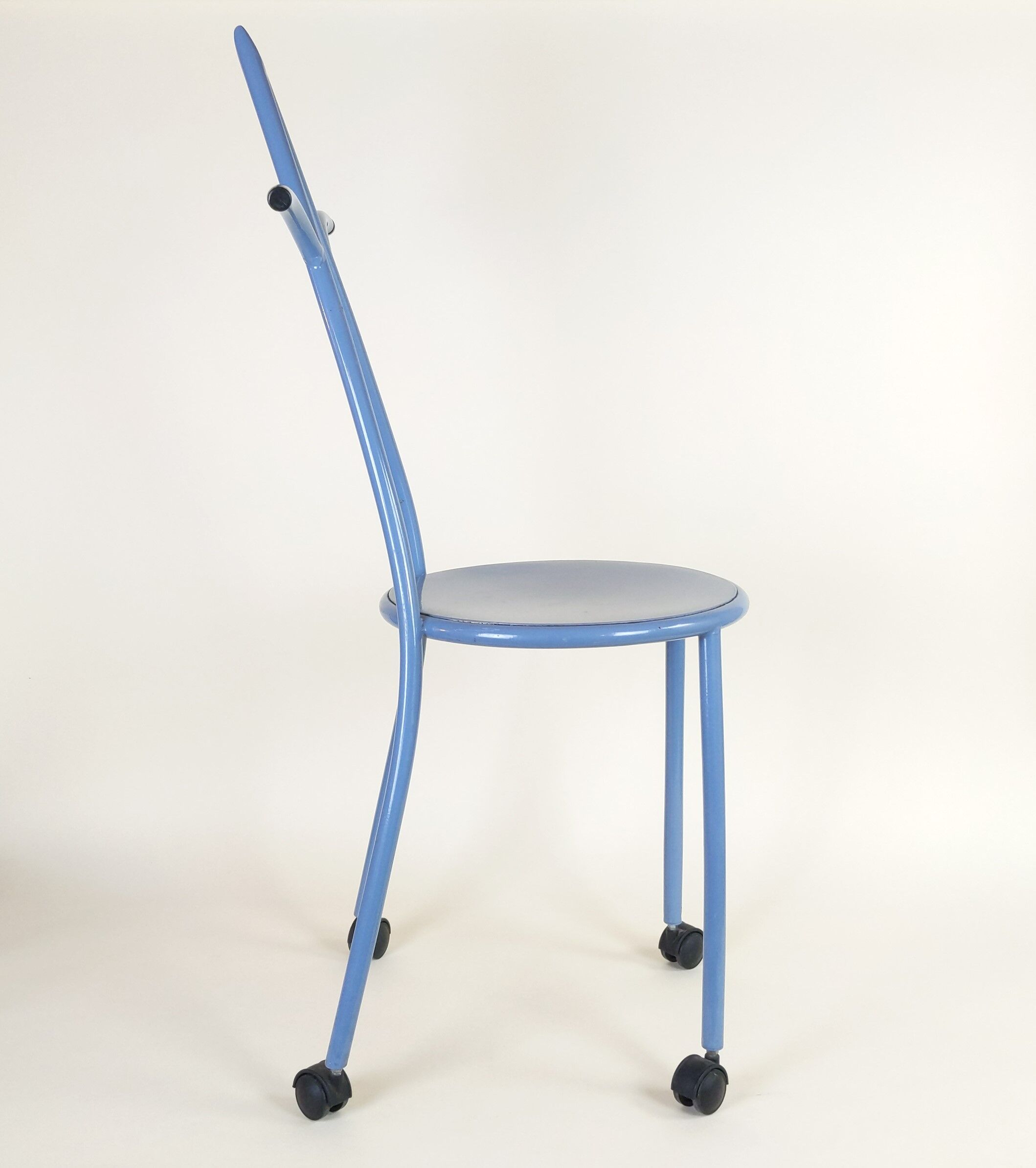 Postmodern memphis style blue enamel pointed chair